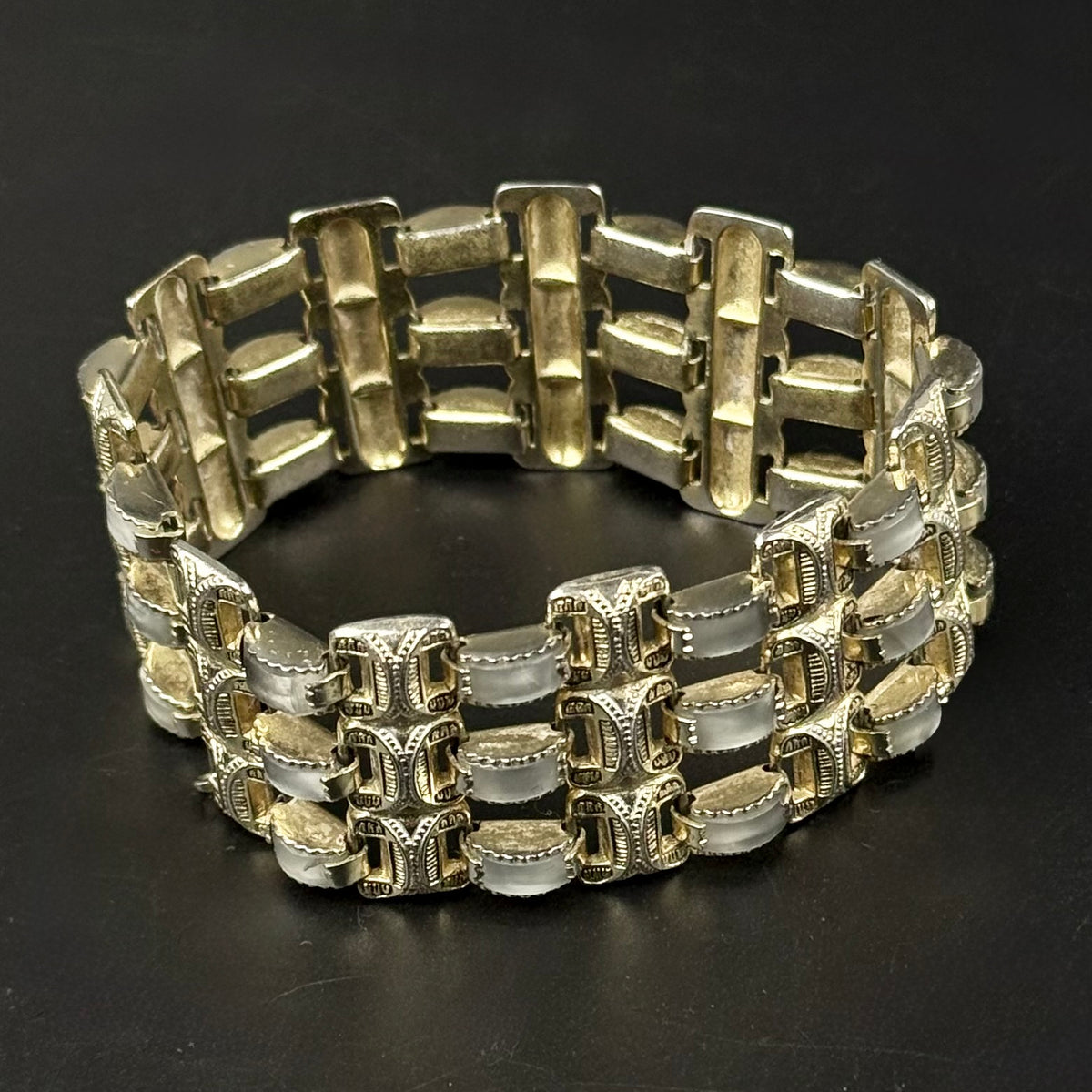 Vintage Toledo Damascene armbånd i gulddublé med perlemor