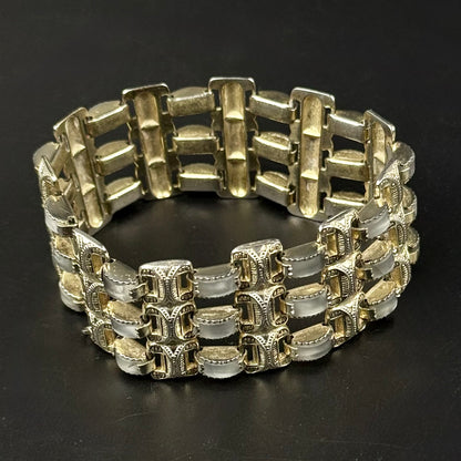 Vintage Toledo Damascene armbånd i gulddublé med perlemor