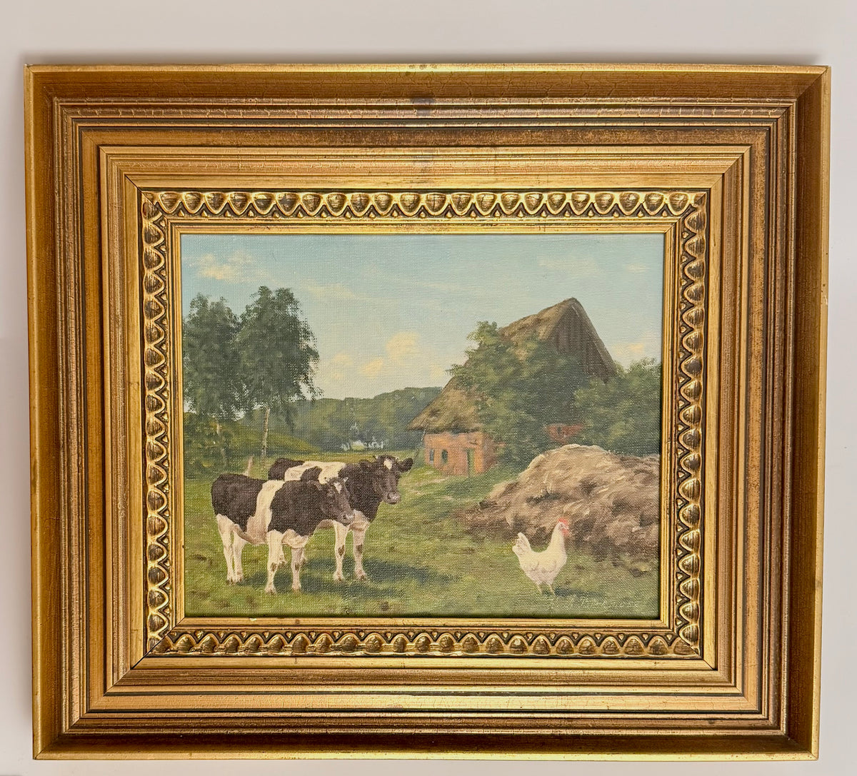 Originalgemälde von Kay Birkmose mit dänischem Landwirtschaftsmotiv in vergoldetem Rahmen