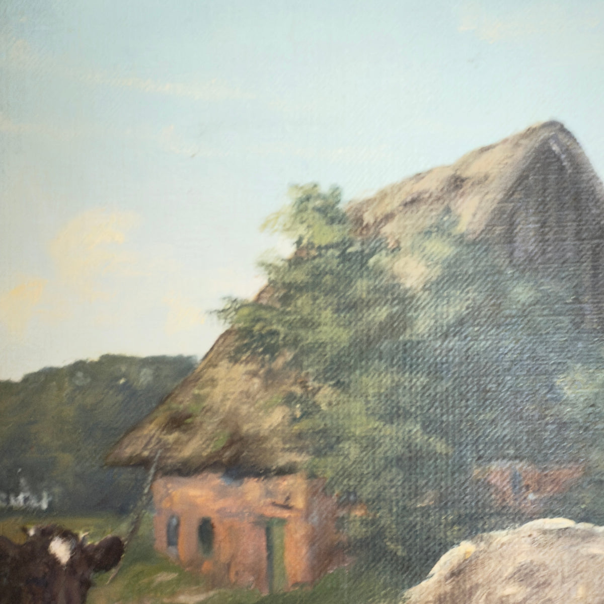 Originalgemälde von Kay Birkmose mit dänischem Landwirtschaftsmotiv in vergoldetem Rahmen