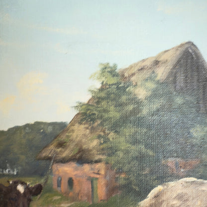 Originalgemälde von Kay Birkmose mit dänischem Landwirtschaftsmotiv in vergoldetem Rahmen