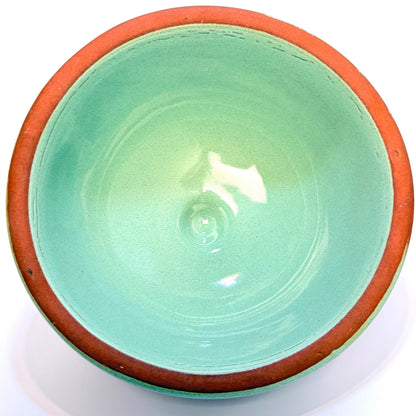 Serveringsfad med klokke i stentøj – Le Gourmet – terracotta og grøn – vintage