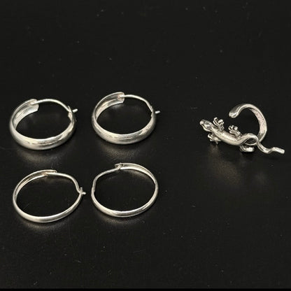 830 sølv creoler Ø1,5 cm og ear cuff 925 sølv - Frøken Lilly