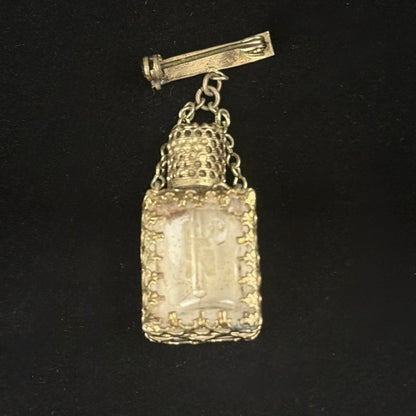 Art deco miniature parfumeflaske broche med petit point broderi