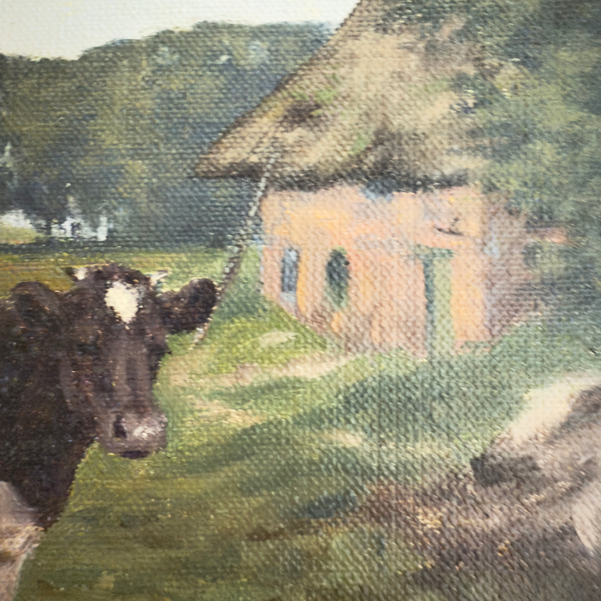 Originalgemälde von Kay Birkmose mit dänischem Landwirtschaftsmotiv in vergoldetem Rahmen