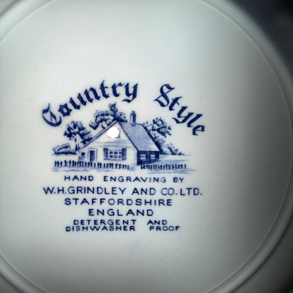 Engelsk fajance tallerken “Country Style” – blå/hvid W.H. Grindley Staffordshire