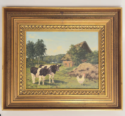 Originalgemälde von Kay Birkmose mit dänischem Landwirtschaftsmotiv in vergoldetem Rahmen
