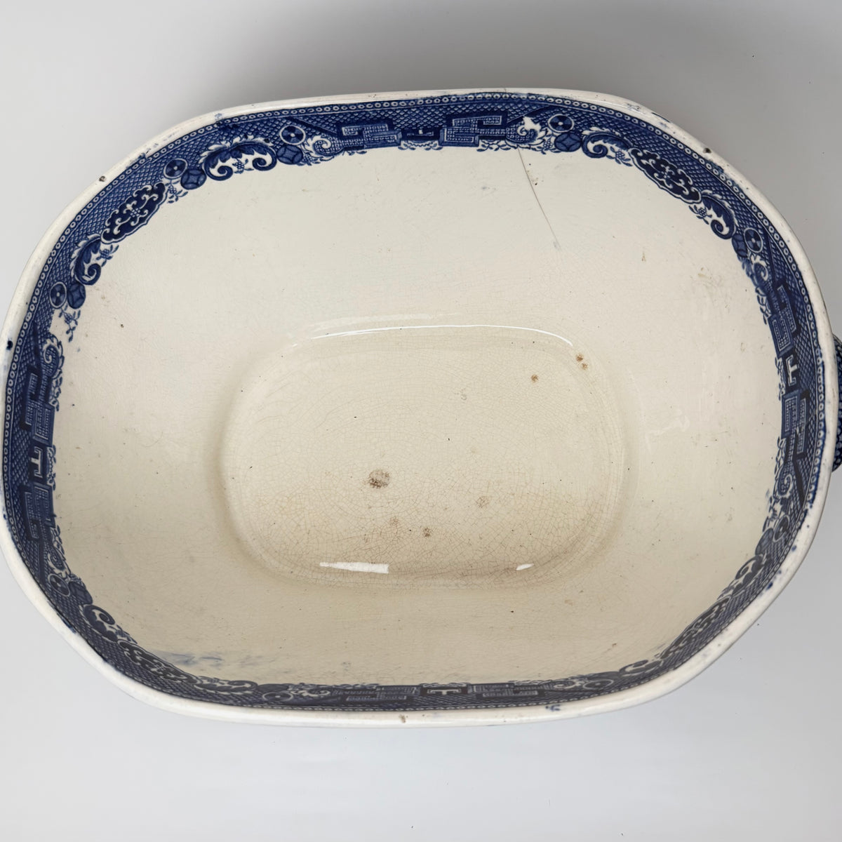 Antik J&MP Bell & Co. Blue and Willow terrin med låg