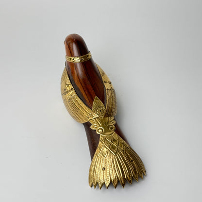Wunderschöne Vogelfigur aus Palisanderholz und Messing