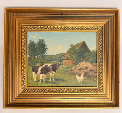 Originalgemälde von Kay Birkmose mit dänischem Landwirtschaftsmotiv in vergoldetem Rahmen
