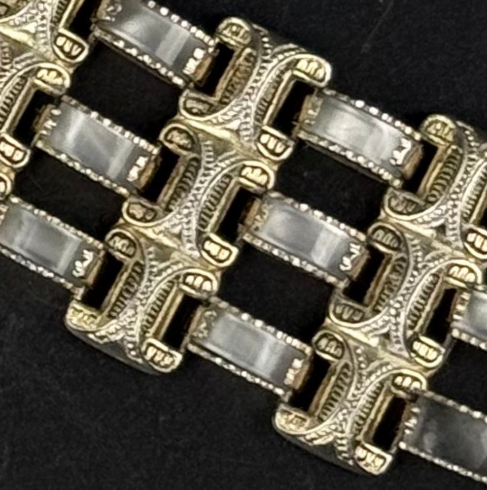 Vintage Toledo Damaszener Armband in Golddoublé mit Perlmutt