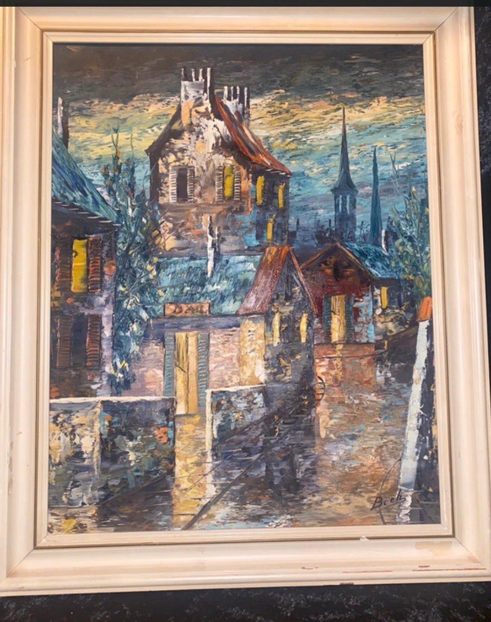 Bech Vogt-Sørensen oliemaleri på lærred - CITY SCENE -fra 1960-70'erne - Frøken Lilly