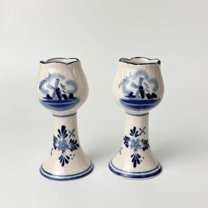 Delft Holland håndmalede lysestager med vindmøllemotiv – sæt