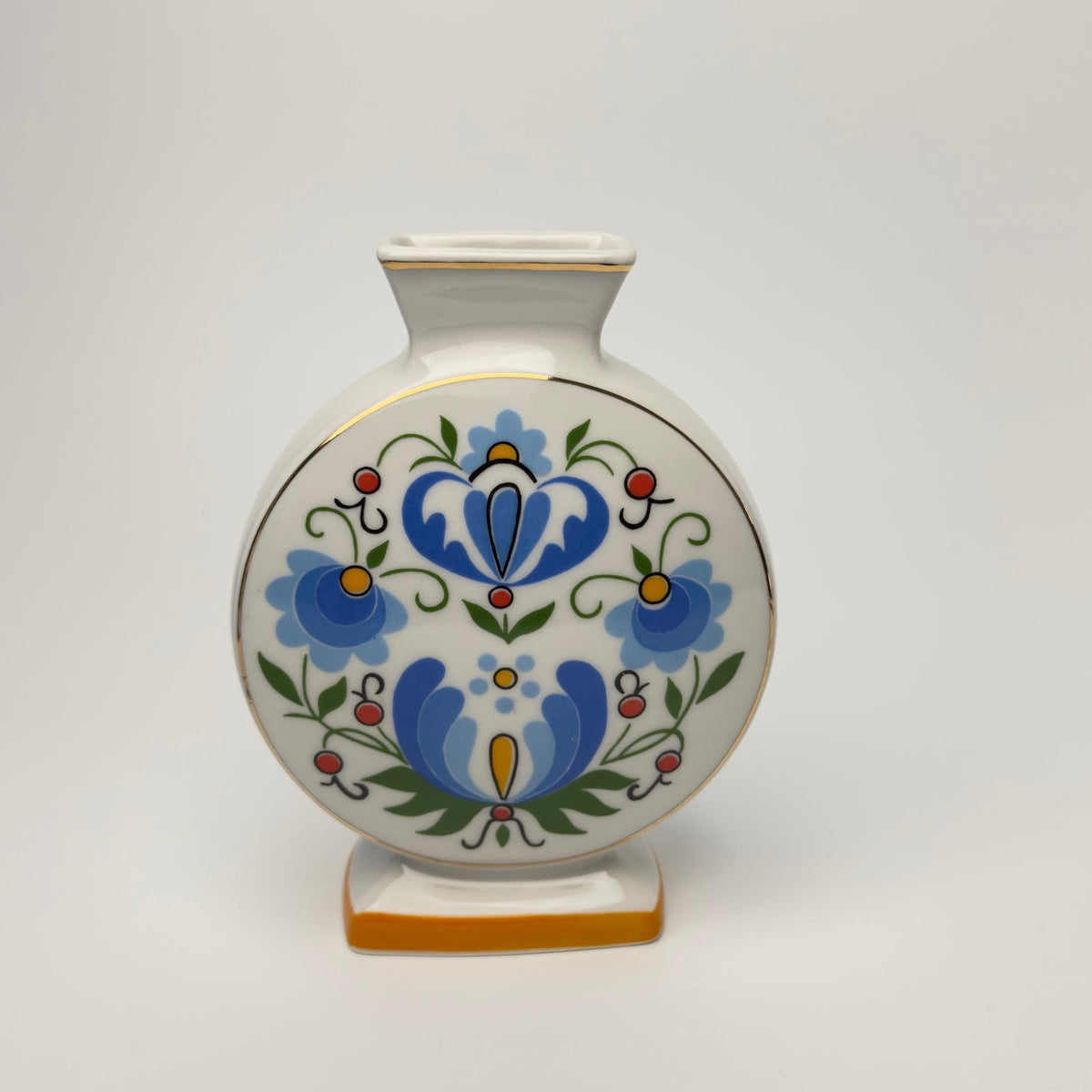 Lubiana kashubisk porcelænsvase blå folkedekor – vintage polen 1970’erne - Frøken Lilly