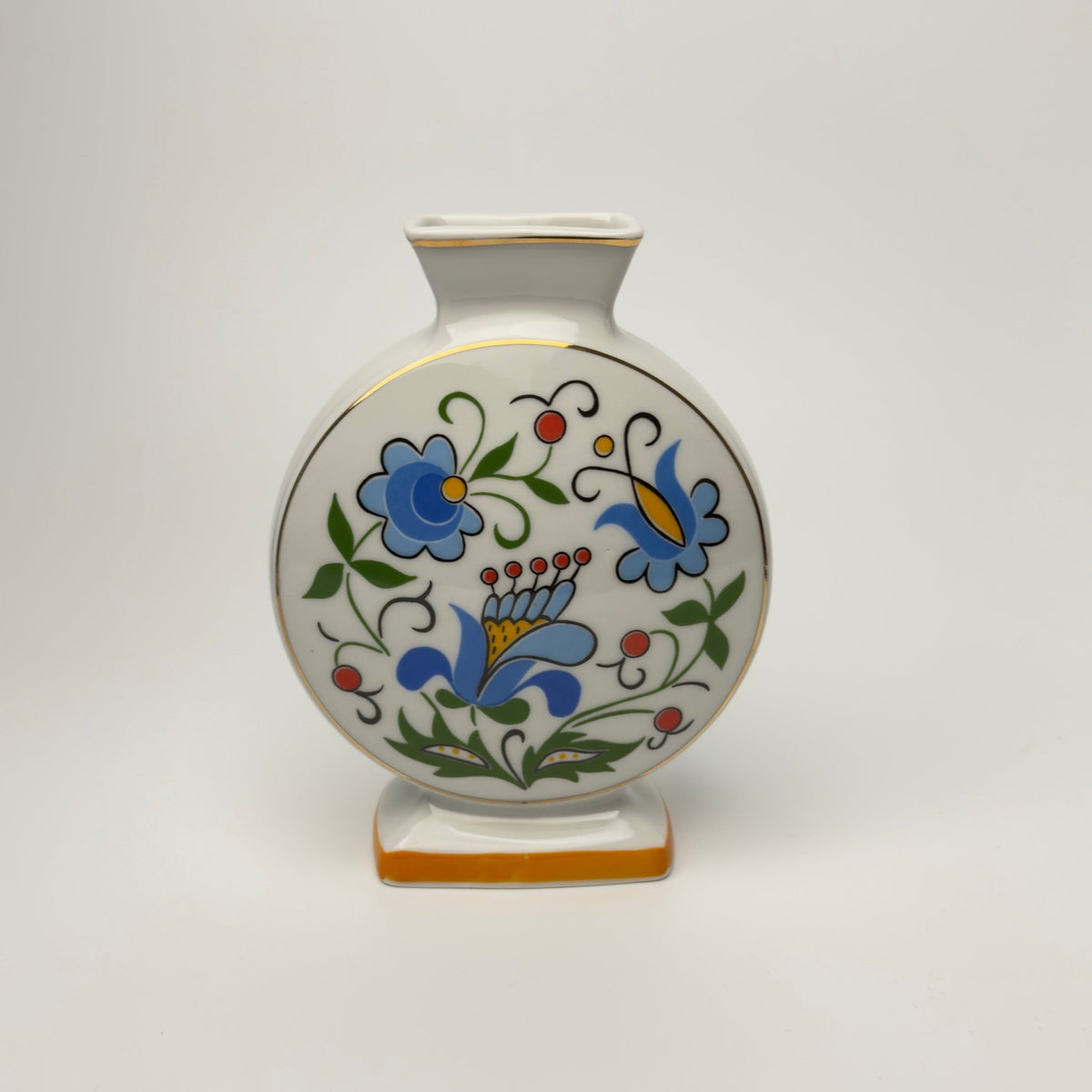 Lubiana kashubisk porcelænsvase blå folkedekor – vintage polen 1970’erne - Frøken Lilly