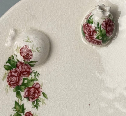 Vintage smykkefad i krakeleret fajance med rosedekor og granatæbler - midcentury - Frøken Lilly