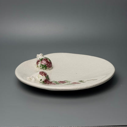 Vintage smykkefad i krakeleret fajance med rosedekor og granatæbler - midcentury - Frøken Lilly