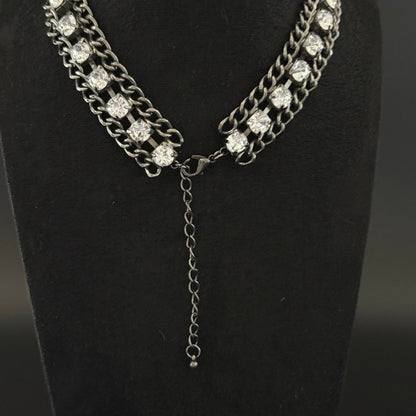 Vintage statement choker halskæde med kædefrynser og sten - Frøken Lilly