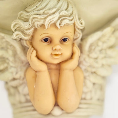 Vintage vægkonsol med engel - cherub i polyresin 22 cm - Frøken Lilly